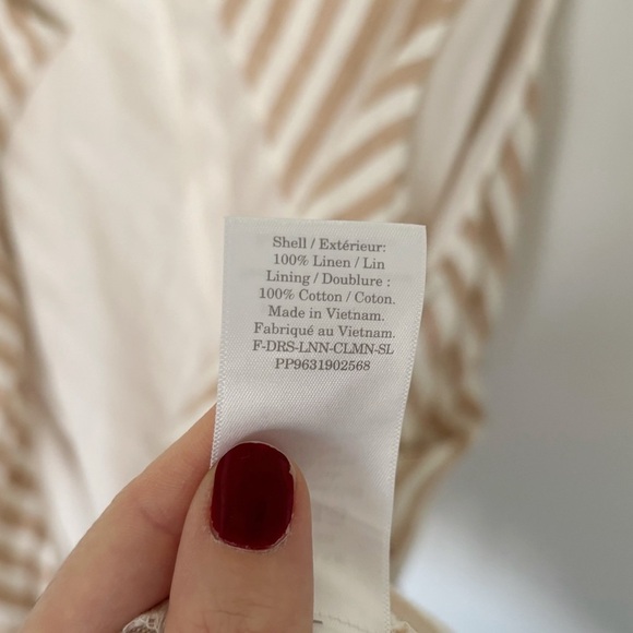 Everlane The Linen Bias Cut Dress Size 8 Striped Bone Caramel Ivory Beige Midi - Picture 9 of 9